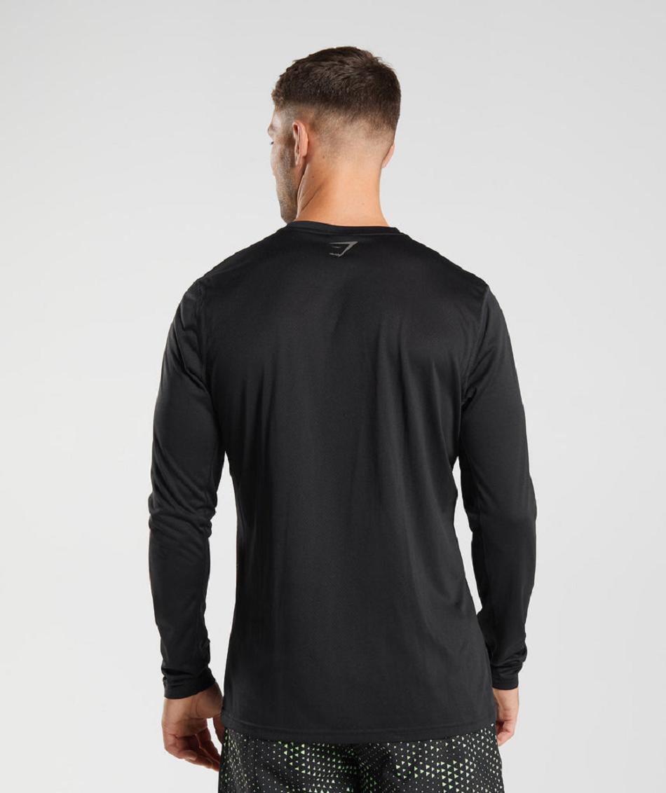 Long Sleeve Męskie Gymshark Sportowe Czarne Czarne | PL 3643JPQ